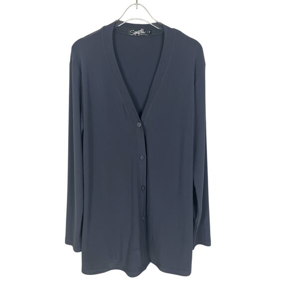 Sympli Button Front Stretch Jersey Long Sleeve Tunic Top Dark Gray Size 10 - Picture 2 of 13